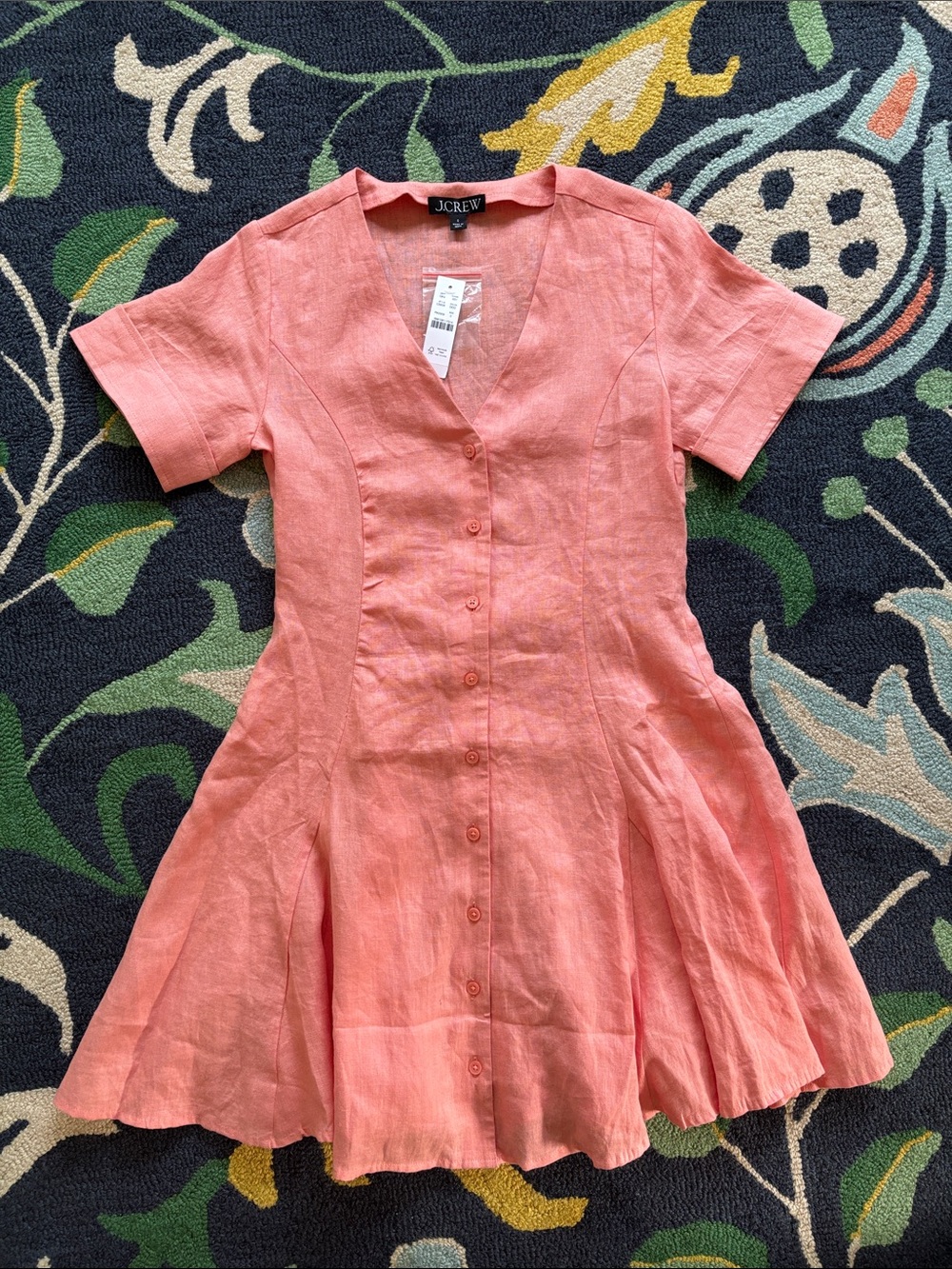 J. Crew Women’s Coral Button-Front Linen Dress Size 0